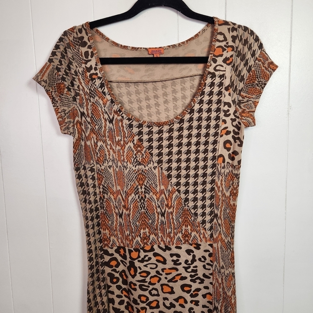 Chan Luu Patchwork Leopard Animal Print Maxi Dress Bodycon Short Sleeve Small - Picture 4 of 11